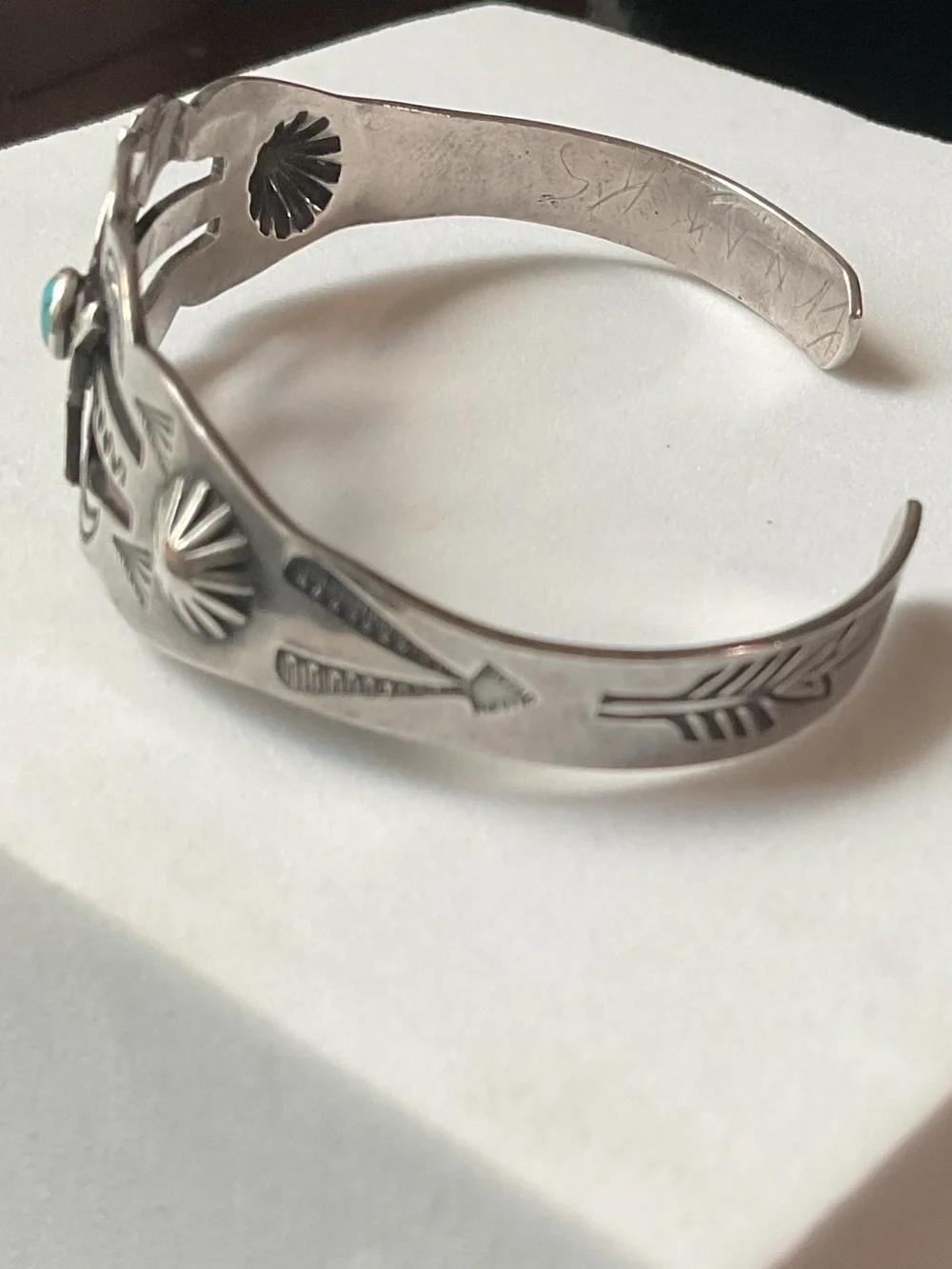 Vintage Sterling Silver Turquoise Native American Cuff Bracelet Artisan Signed